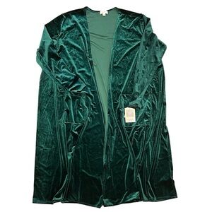 LuLaRoe Sarah Cardigan Plus Size 2XL Deep Emerald Green Velvet Holiday Christmas